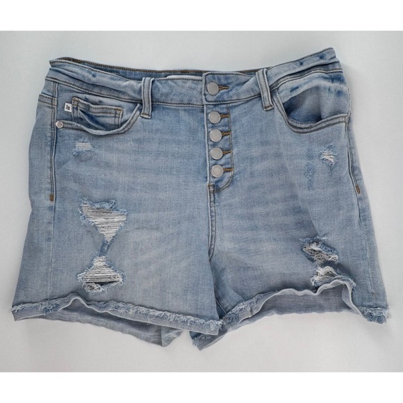 Judy Blue Distressed Denim Button Fly Shorts Light Wash High Rise Women's L EUC - Picture 2 of 8